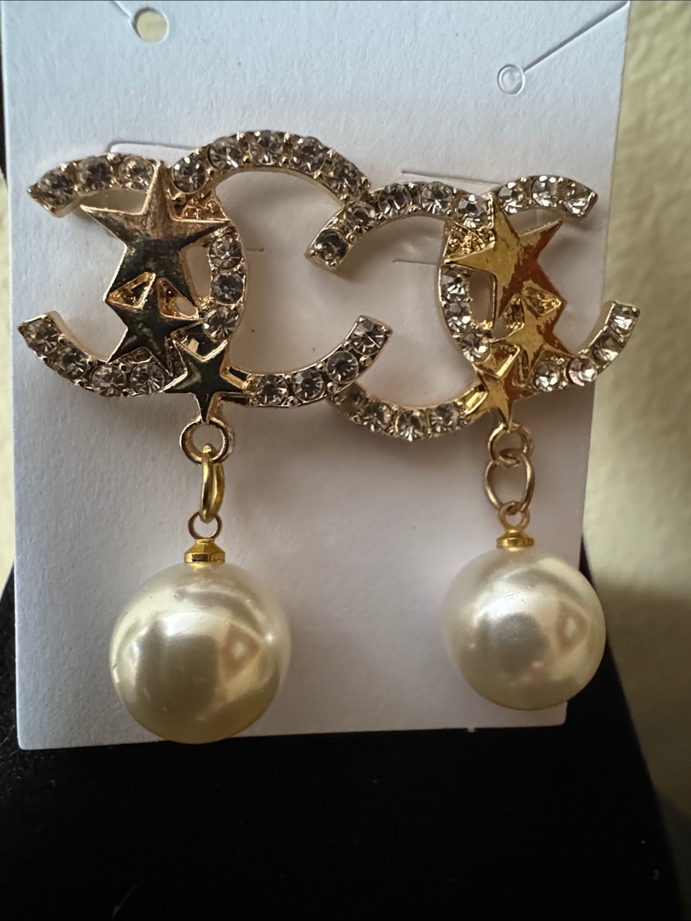 CC Gold & Pearl Drop Earrings - Elegant Women Jewelry